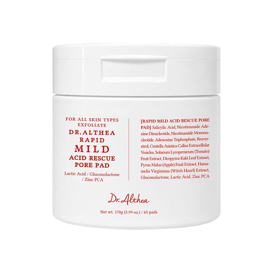 Skābju padi ar AHA, BHA un PHA poru attīrīšanai un ādas tekstūras izlīdzināšanai Dr. Althea Rapid Mild Acid Rescue Pore Pad